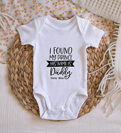 BK Kids İsimli His Name Is Daddy Tasarımlı Bebek Body Zıbın - Model 1