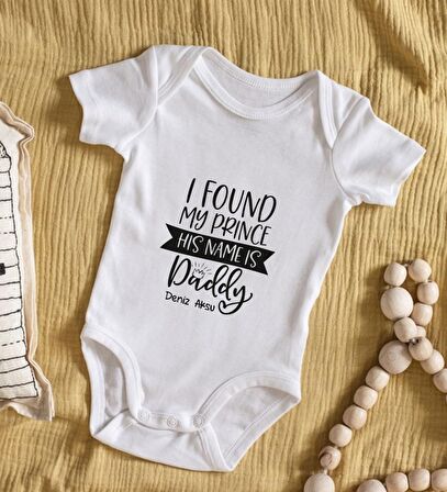 BK Kids İsimli His Name Is Daddy Tasarımlı Bebek Body Zıbın - Model 1