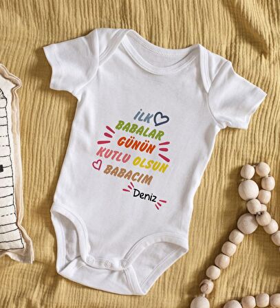 BK Kids İsimli İlk Babalar Günü Tasarımlı Bebek Body Zıbın - Model 1