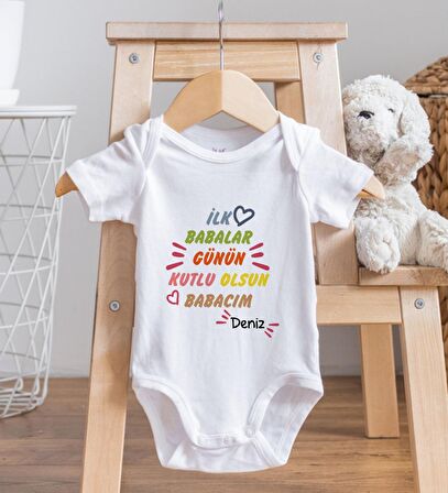 BK Kids İsimli İlk Babalar Günü Tasarımlı Bebek Body Zıbın - Model 1