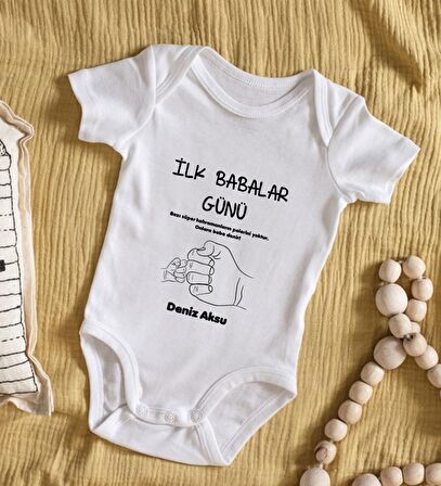 BK Kids İsimli İlk Babalar Günü Tasarımlı Bebek Body Zıbın - Model 2