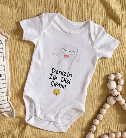 BK Kids İsimli İlk Diş Tasarımlı Bebek Body Zıbın - Model 1