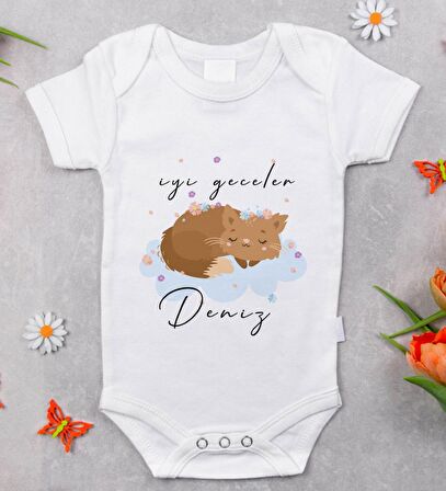 BK Kids İsimli İyi Geceler Tasarımlı Bebek Body Zıbın - Model 1