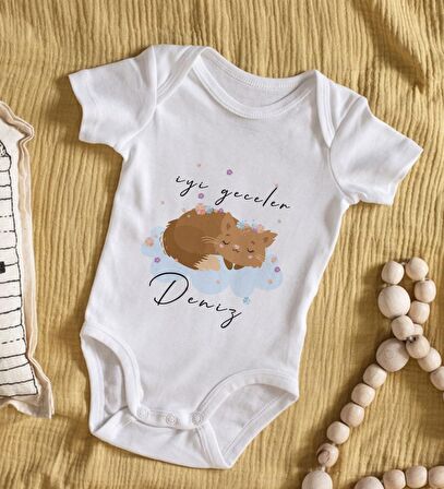 BK Kids İsimli İyi Geceler Tasarımlı Bebek Body Zıbın - Model 1