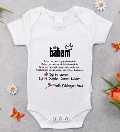 BK Kids İsimli İyi Ki Doğdun Canım Babam Tasarımlı Bebek Body Zıbın - Model 1