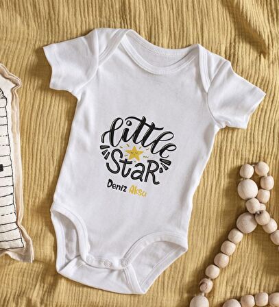 BK Kids İsimli Little Star Tasarımlı Bebek Body Zıbın - Model 1