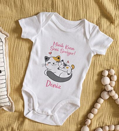 BK Kids İsimli Minik Kızın Seni Seviyor Tasarımlı Bebek Body Zıbın - Model 1