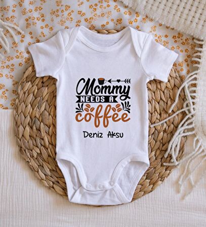 BK Kids İsimli Mommy Needs A Coffee Tasarımlı Bebek Body Zıbın - Model 1