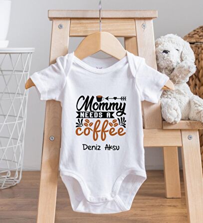 BK Kids İsimli Mommy Needs A Coffee Tasarımlı Bebek Body Zıbın - Model 1