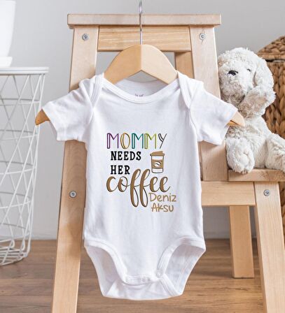 BK Kids İsimli Mommy Needs Her Coffee Tasarımlı Bebek Body Zıbın - Model 1