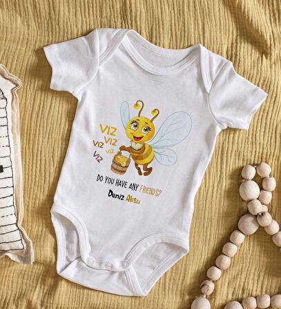 BK Kids İsimli Sevimli Arı Tasarımlı Bebek Body Zıbın - Model 1
