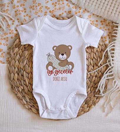 BK Kids İsimli Sevimli Ayı Tasarımlı Bebek Body Zıbın - Model 1