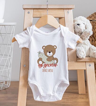 BK Kids İsimli Sevimli Ayı Tasarımlı Bebek Body Zıbın - Model 1