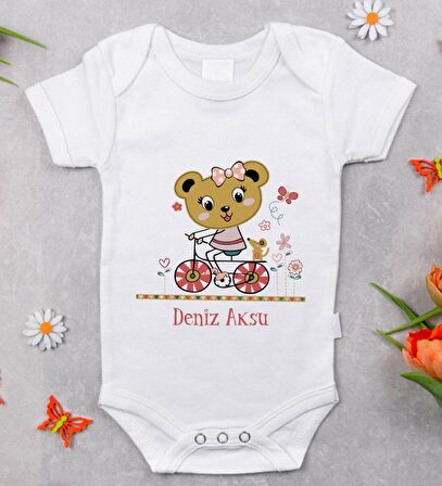 BK Kids İsimli Sevimli Ayı Tasarımlı Bebek Body Zıbın - Model 2
