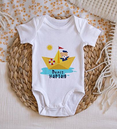 BK Kids İsimli Sevimli Kaptan Tasarımlı Bebek Body Zıbın - Model 1