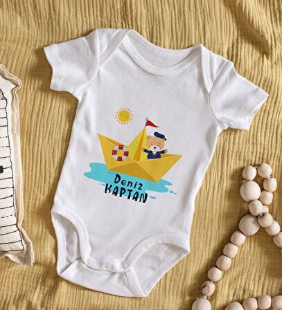 BK Kids İsimli Sevimli Kaptan Tasarımlı Bebek Body Zıbın - Model 1
