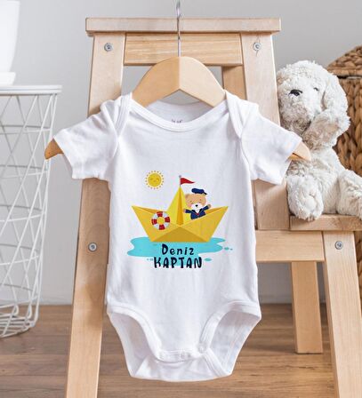 BK Kids İsimli Sevimli Kaptan Tasarımlı Bebek Body Zıbın - Model 1