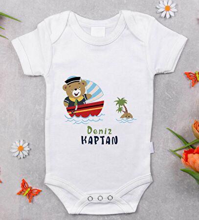 BK Kids İsimli Sevimli Kaptan Tasarımlı Bebek Body Zıbın - Model 2