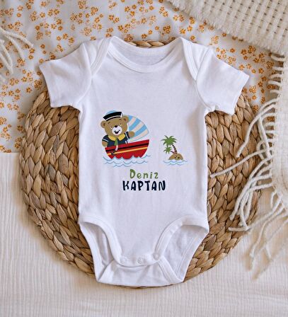 BK Kids İsimli Sevimli Kaptan Tasarımlı Bebek Body Zıbın - Model 2