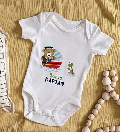 BK Kids İsimli Sevimli Kaptan Tasarımlı Bebek Body Zıbın - Model 2