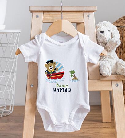 BK Kids İsimli Sevimli Kaptan Tasarımlı Bebek Body Zıbın - Model 2