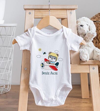 BK Kids İsimli Sevimli Pilot Tasarımlı Bebek Body Zıbın - Model 1