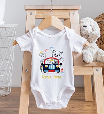 BK Kids İsimli Sevimli Sürücü Tasarımlı Bebek Body Zıbın - Model 1