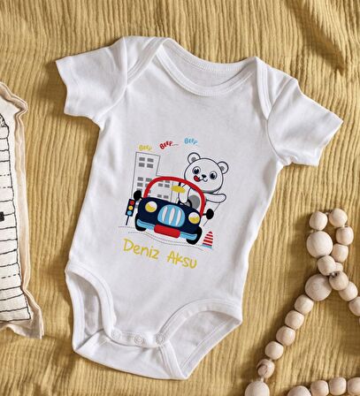 BK Kids İsimli Sevimli Sürücü Tasarımlı Bebek Body Zıbın - Model 1