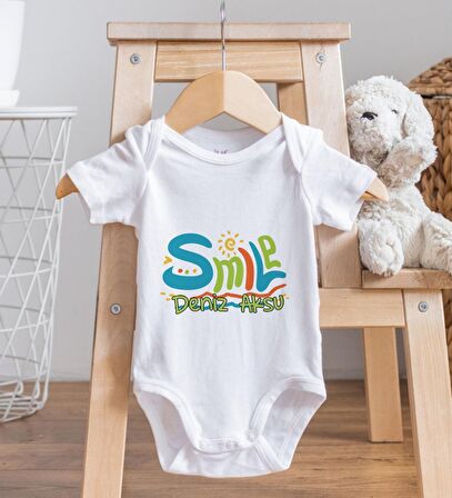 BK Kids İsimli Smile Tasarımlı Bebek Body Zıbın - Model 1
