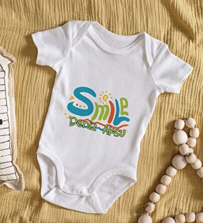 BK Kids İsimli Smile Tasarımlı Bebek Body Zıbın - Model 1