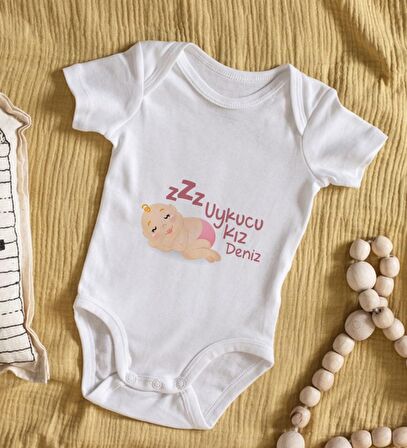 BK Kids İsimli Uykucu Kız Tasarımlı Bebek Body Zıbın - Model 1