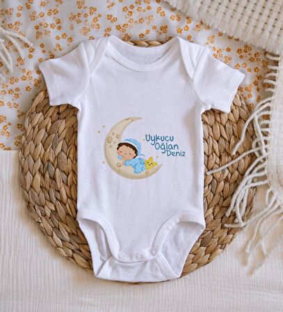 BK Kids İsimli Uykucu Oğlan Tasarımlı Bebek Body Zıbın - Model 1
