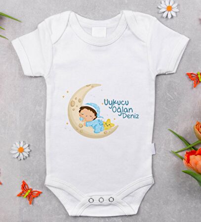 BK Kids İsimli Uykucu Oğlan Tasarımlı Bebek Body Zıbın - Model 1