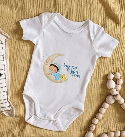 BK Kids İsimli Uykucu Oğlan Tasarımlı Bebek Body Zıbın - Model 1