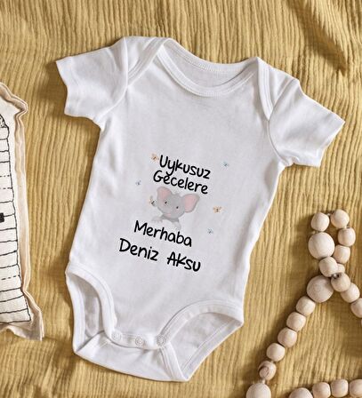 BK Kids İsimli Uykusuz Gecelere Merhaba Tasarımlı Bebek Body Zıbın - Model 1