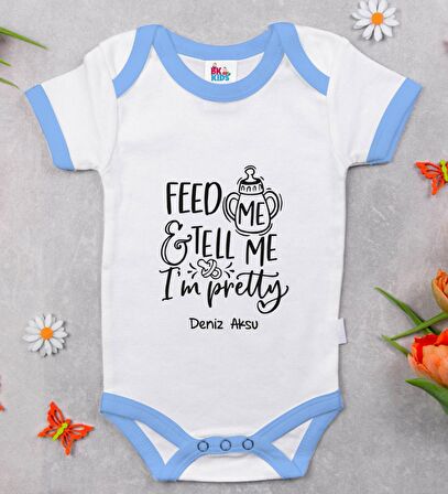 BK Kids Kişiye Özel Mavi Bebek Body Zıbın - Model 3