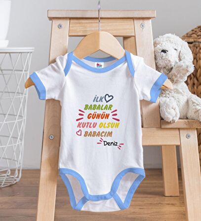 BK Kids Kişiye Özel Mavi Bebek Body Zıbın - Model 11