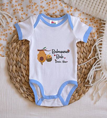 BK Kids Kişiye Özel Mavi Bebek Body Zıbın - Model 13