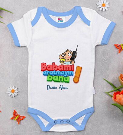 BK Kids Kişiye Özel Mavi Bebek Body Zıbın - Model 14