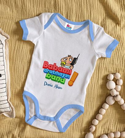 BK Kids Kişiye Özel Mavi Bebek Body Zıbın - Model 14