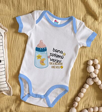 BK Kids Kişiye Özel Mavi Bebek Body Zıbın - Model 21