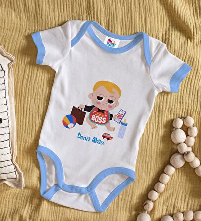 BK Kids Kişiye Özel Mavi Bebek Body Zıbın - Model 23