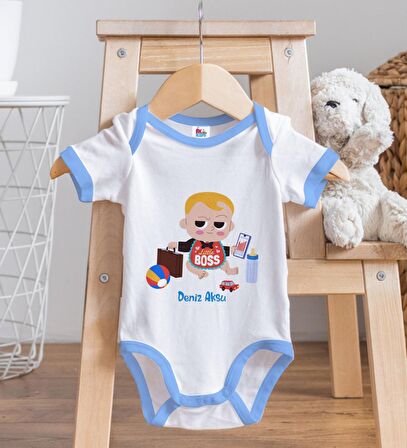 BK Kids Kişiye Özel Mavi Bebek Body Zıbın - Model 23