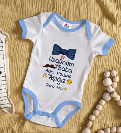 BK Kids Kişiye Özel Mavi Bebek Body Zıbın - Model 36