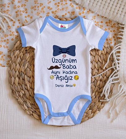 BK Kids Kişiye Özel Mavi Bebek Body Zıbın - Model 36