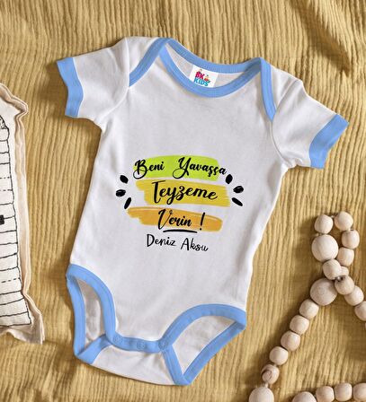 BK Kids Kişiye Özel Mavi Bebek Body Zıbın - Model 40