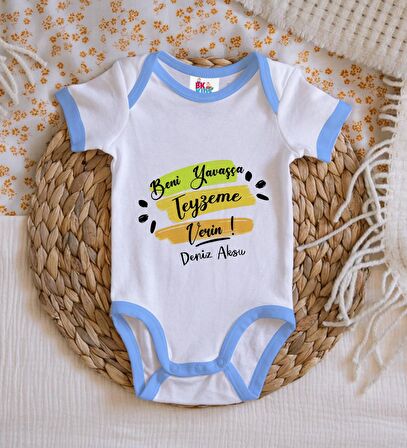 BK Kids Kişiye Özel Mavi Bebek Body Zıbın - Model 40