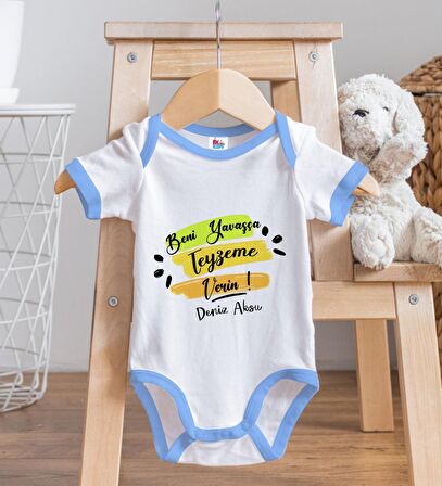 BK Kids Kişiye Özel Mavi Bebek Body Zıbın - Model 40
