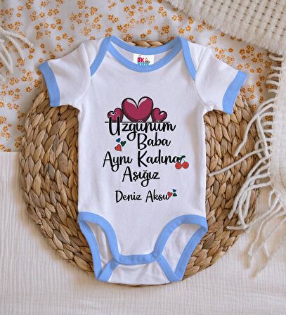 BK Kids Kişiye Özel Mavi Bebek Body Zıbın - Model 64