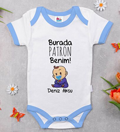 BK Kids Kişiye Özel Mavi Bebek Body Zıbın - Model 71
